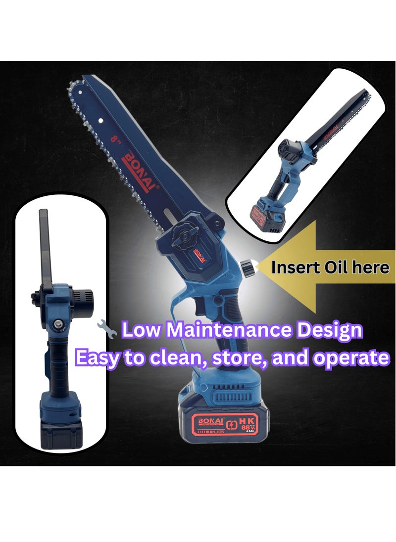 BONAI Cordless Electric Mini 8-inch Chainsaw with 2 pcs 88Vf Rechargeable Batteries for Garden Logging Wood Cutters Held for Tree Branch Cutting  - Image 3