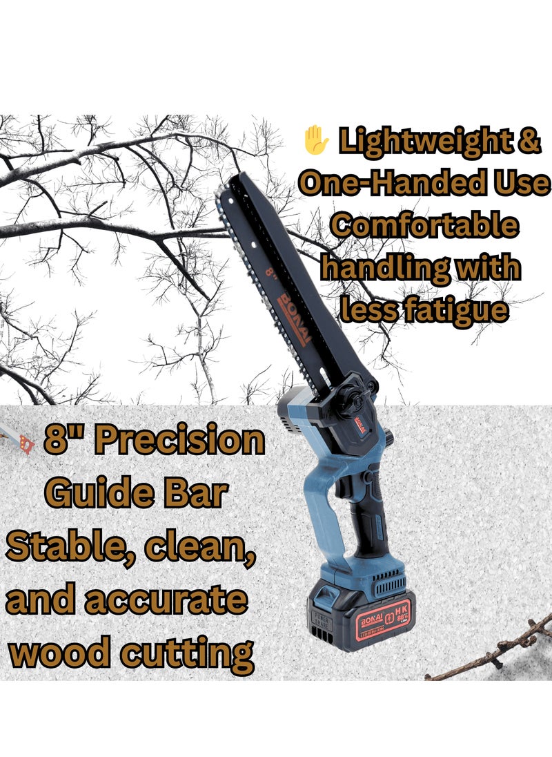 BONAI Cordless Electric Mini 8-inch Chainsaw with 2 pcs 88Vf Rechargeable Batteries for Garden Logging Wood Cutters Held for Tree Branch Cutting  - Image 4