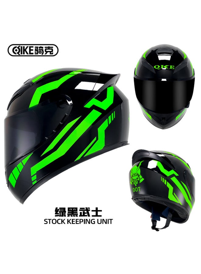 Black Green Samurai Bike Motorcycle Helmet Men's And Women's Four Seasons Universal Personality Car Helmet Four Seasons Knight Bluetooth Motorcycle Full Helmet