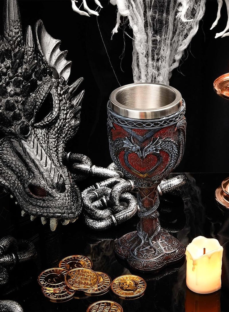 SYOSI Medieval Dragon Wine Goblet, Dragons Wine Chalice  Resin Dragon Cup Wine Glass Romantic Stainless Steel Drinking Cup Presents, Idea Goods for Game of Thrones 7 oz - Image 2