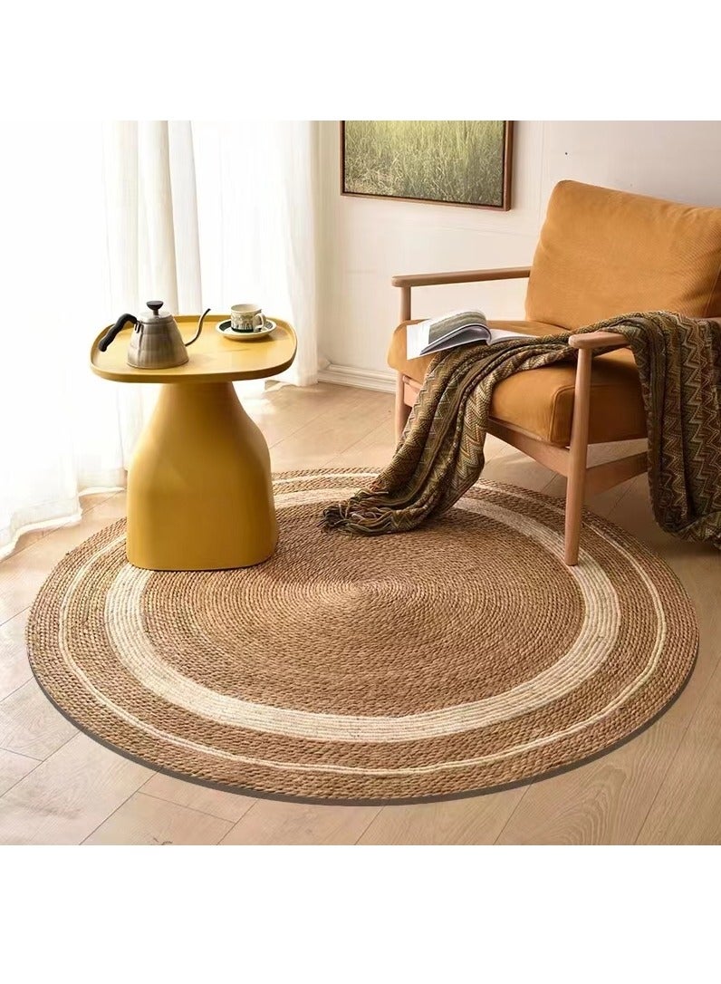 LINGWEI Natural Round Jute Rug Carpet with White Line Handmade Braided Jute Carpet For Living room Bedroom Hand Wooven Seagrass Natural Jute Roll Carpet - Image 4