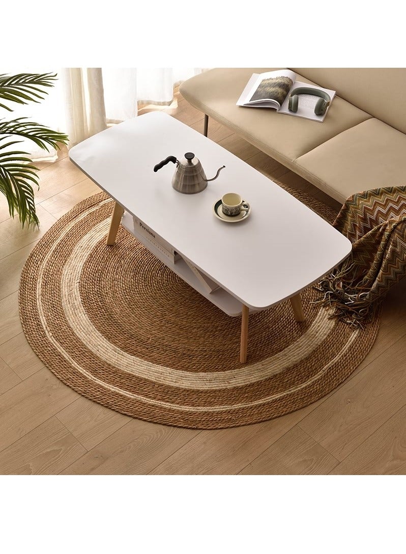 LINGWEI Natural Round Jute Rug Carpet with White Line Handmade Braided Jute Carpet For Living room Bedroom Hand Wooven Seagrass Natural Jute Roll Carpet - Image 5