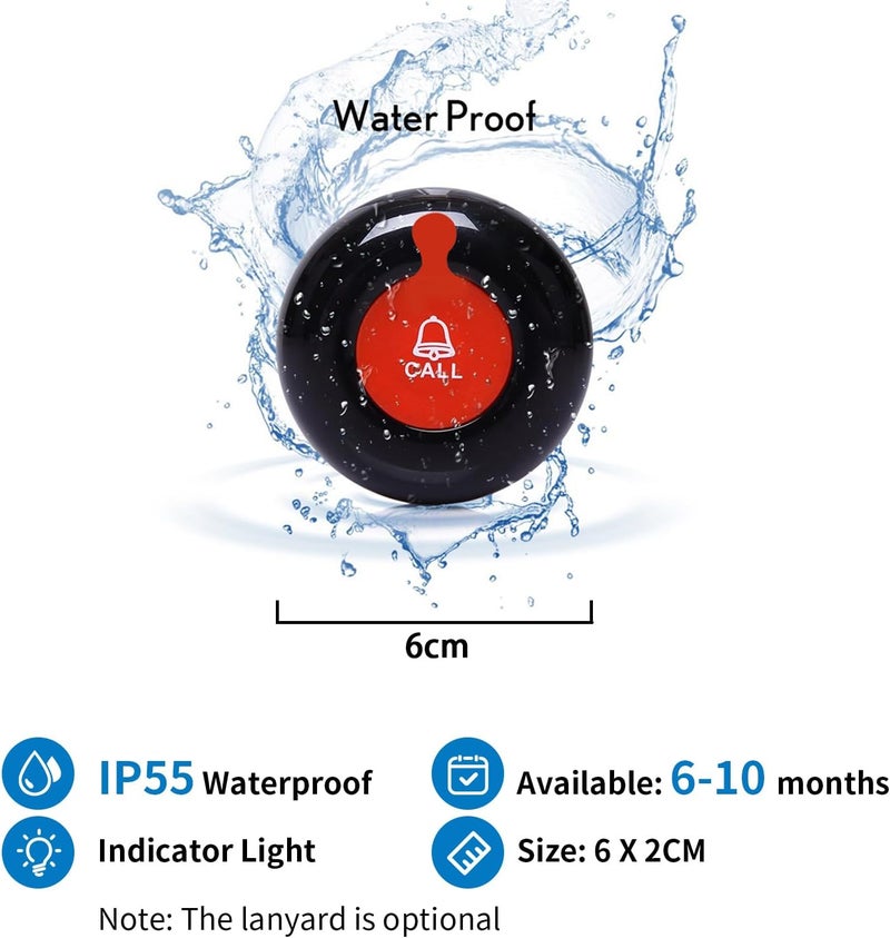 Caregiver Pager Wireless Calling System Vibration Sound Alarm Service for Hospital Clinic Nursing Home Restaurant 1 Wrist Watch Pager and 5 Call Button for Elderly Patients Seniors Customer - Image 3