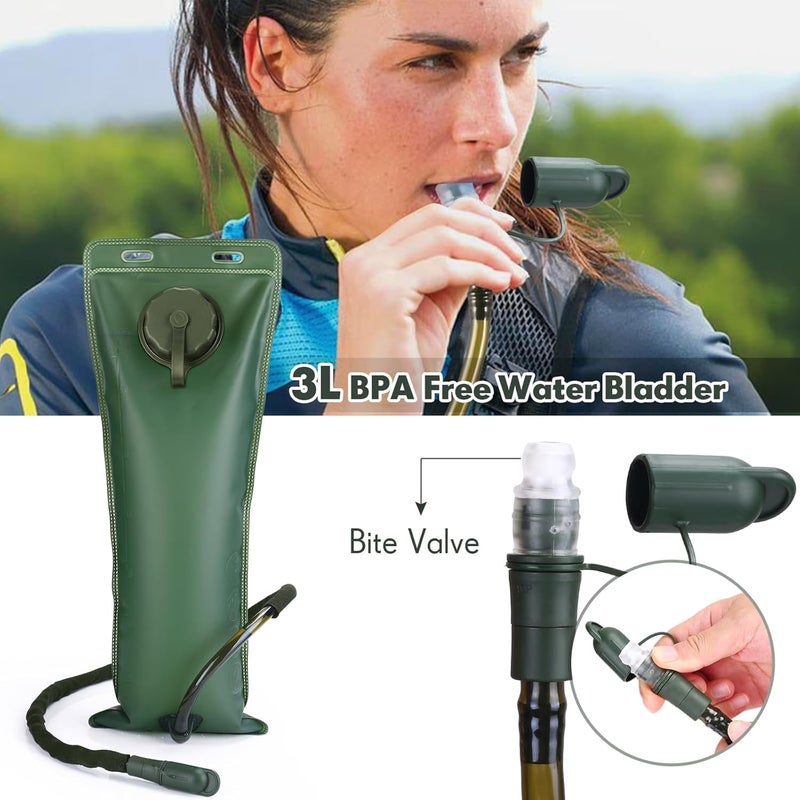 Optifit ® Trekking Hydration Backpack with 3L Water Bladder for Men Women Kids Professional Waterproof Tactical Bag for Hiking Biking Running Walking BPA Free Army Green 3PCS - Image 5