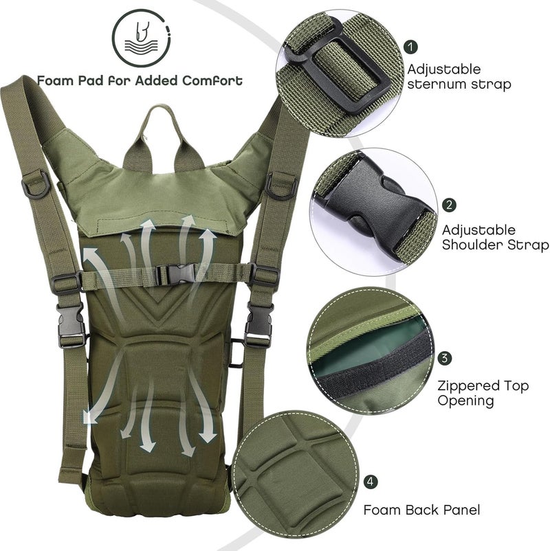 Optifit ® Trekking Hydration Backpack with 3L Water Bladder for Men Women Kids Professional Waterproof Tactical Bag for Hiking Biking Running Walking BPA Free Army Green 3PCS - Image 3