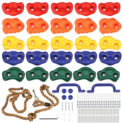 Yaegoo 25pcs Rock Climbing Holds Rock Climbing Holds with Climbing Rope and Handles Mounting Hardware Included - Image 1