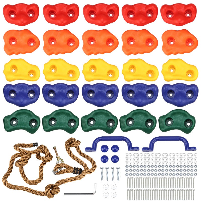 Yaegoo 25pcs Rock Climbing Holds Rock Climbing Holds with Climbing Rope and Handles Mounting Hardware Included - Image 4