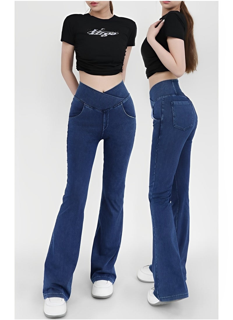 REOCLE Women's Bell Bottom Jeans High Waisted Stretchy Flare Jeans Pull On Tummy Control Flare Pants with Pockets Classic Denim Pants  - Image 2
