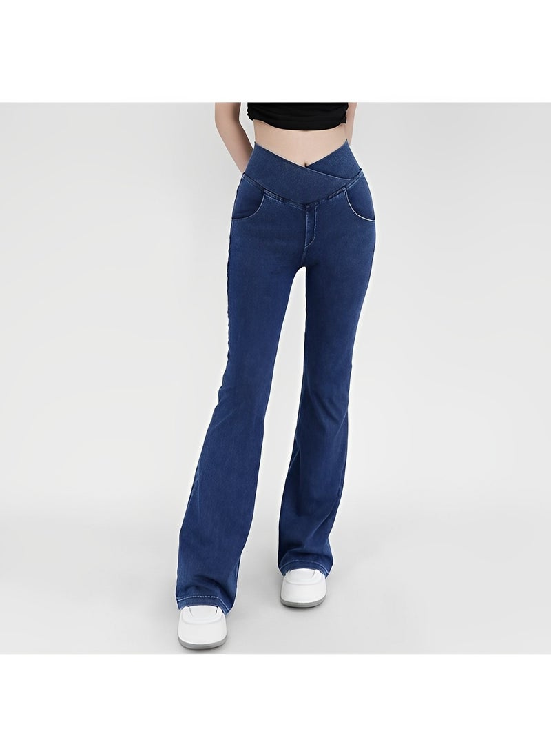 REOCLE Women's Bell Bottom Jeans High Waisted Stretchy Flare Jeans Pull On Tummy Control Flare Pants with Pockets Classic Denim Pants  - Image 4