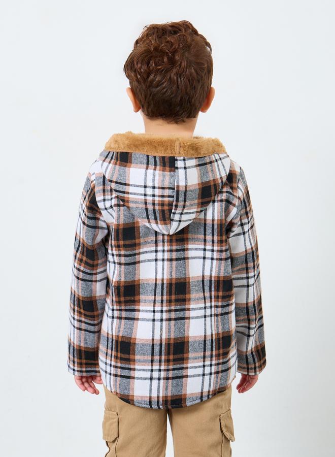 Styli Boys Brown Checked Faux Fur-Lined Jacket - Image 5