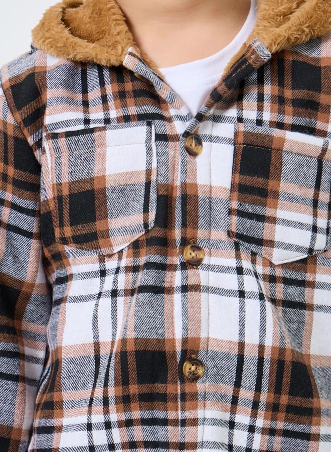 Styli Boys Brown Checked Faux Fur-Lined Jacket - Image 4