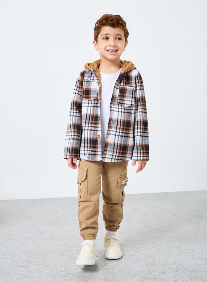 Styli Boys Brown Checked Faux Fur-Lined Jacket - Image 2
