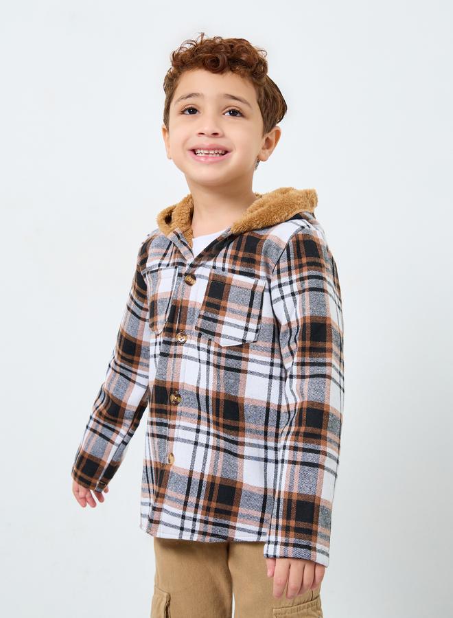 Styli Boys Brown Checked Faux Fur-Lined Jacket - Image 3