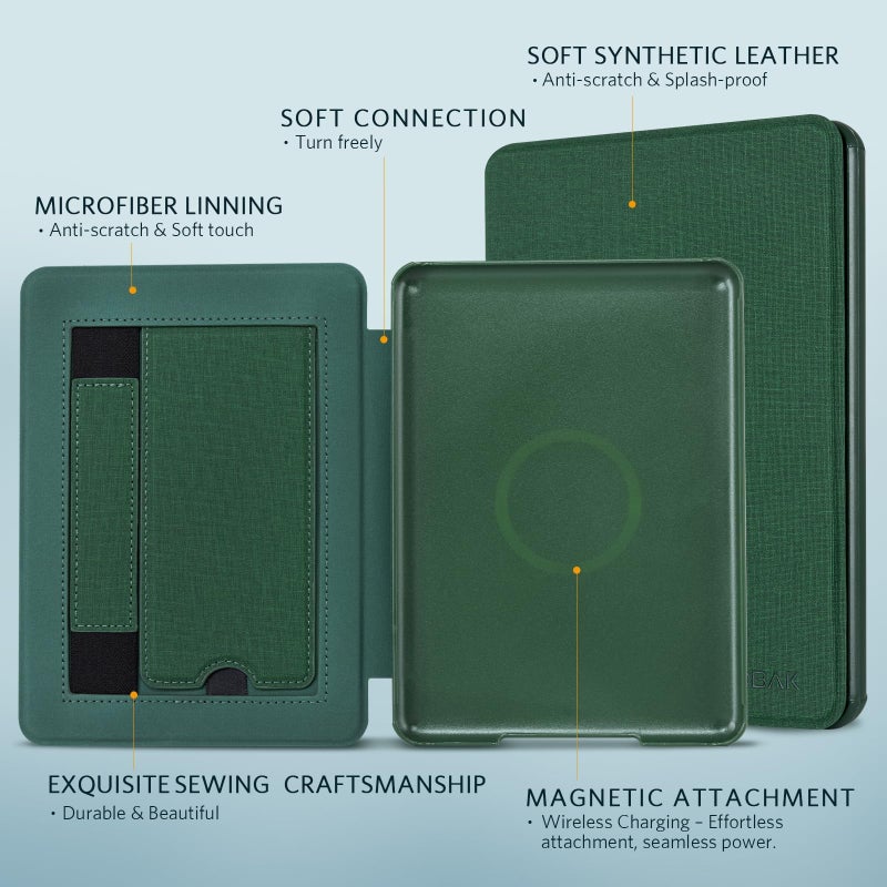CoBak Lightweight Stand Case for 7" Kindle Paperwhite 12th Gen 2024 and Kindle Colorsoft with Right Hand Strap - Compatible with iPhone MagSafe, for Samsung/Belkin/Anker Wireless Charging Pads - Image 3