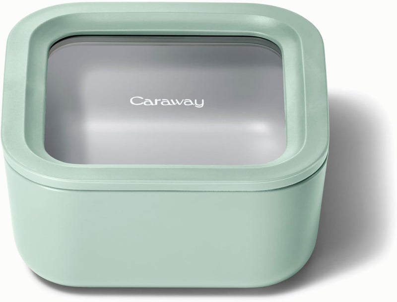 CARAWAY Glass Food Storage, 10 Cup Glass Container - Ceramic Coated Food Container - Easy to Store, Non Toxic, Non Stick Lunch Box Container with Glass Lids. Dishwasher, Oven, & Microwave Safe - Mist - Image 1