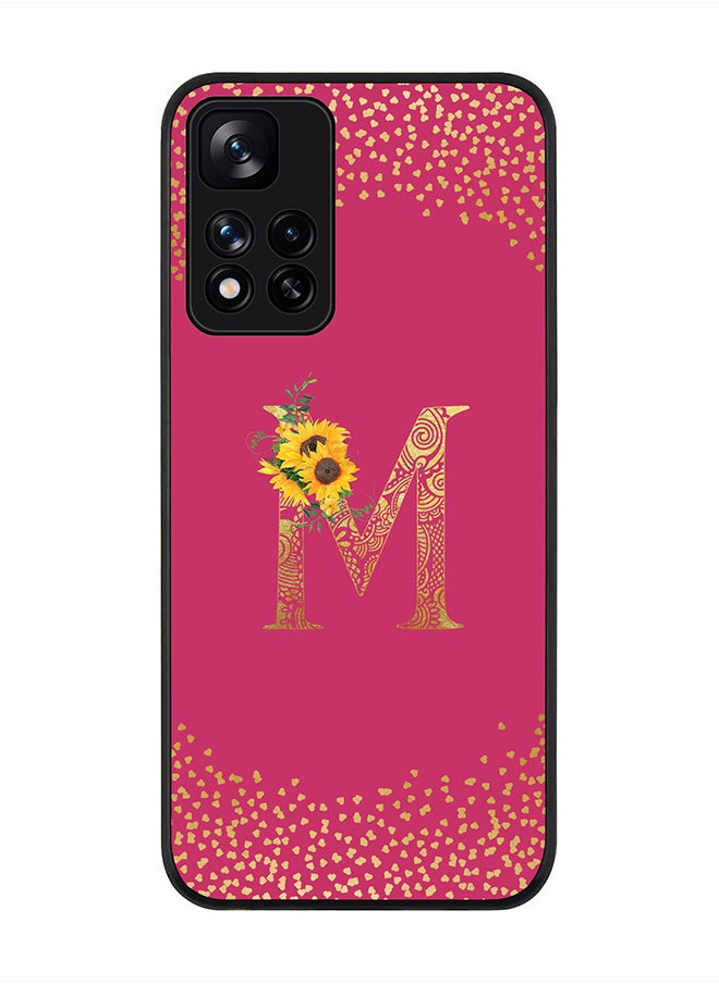 Stylizedd - Rugged Black Edge Case for Redmi Note 11 Pro Plus 5G, Slim fit Custom Monogram Initial Letter Mandala Floral Pattern Alphabet- M(Dark Pink Rose) - Image 1