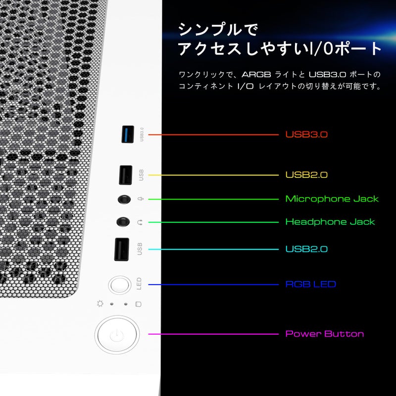 GAMDIAS صندوق كمبيوتر ألعاب GAMDIAS الأبيض RGB ATX متوسط البرج مع زجاج مقسى جانبي وتصميم ممتاز لتدفق الهواء و 3 مراوح ARGB مدمجة بحجم 120 مم - Image 5