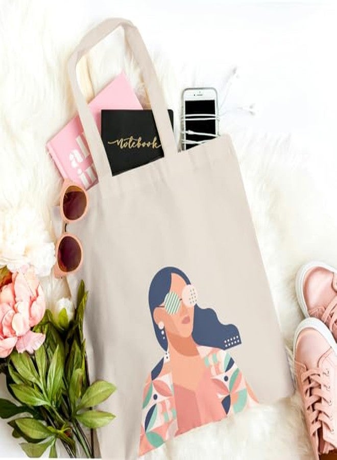 Roundsun Diva Collection Eco Friendly 300 GSM Canvas Black/Natural Color Tote Bag With Magnet Button Closure 16 Height 14 Width Inches Canvas Bag College Bag Women Bag Cotton Bag(Retro Diva) - Image 4