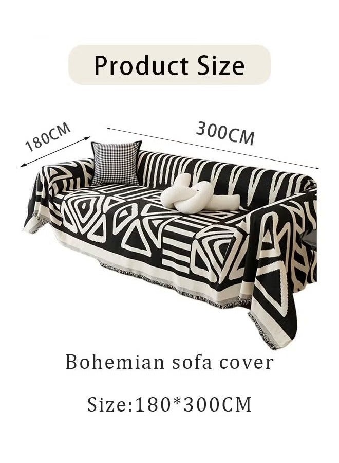 Beauenty Geometric Jacquard Sofa Cover Soft Texture Washable Decorative Sofa Cover For 3 Cushion Sofa Furniture Protective Cover Sofa Cover With Tassel 180*300 CM - Image 4