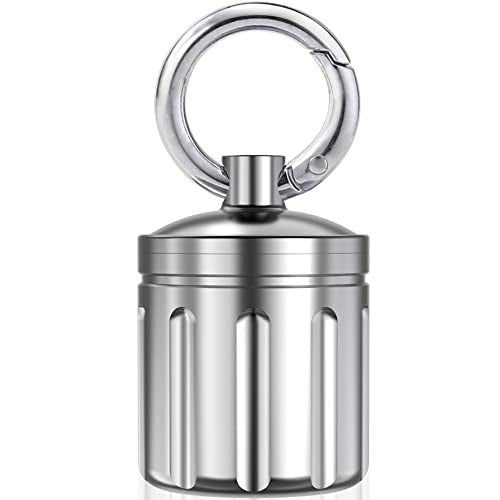 MEECN Waterproof Pill Organizer Stainless Steel Keychain Portable Pill Container Single Chamber Box Outdoor Camping Size 12 x 12 x 165 inches - Image 2