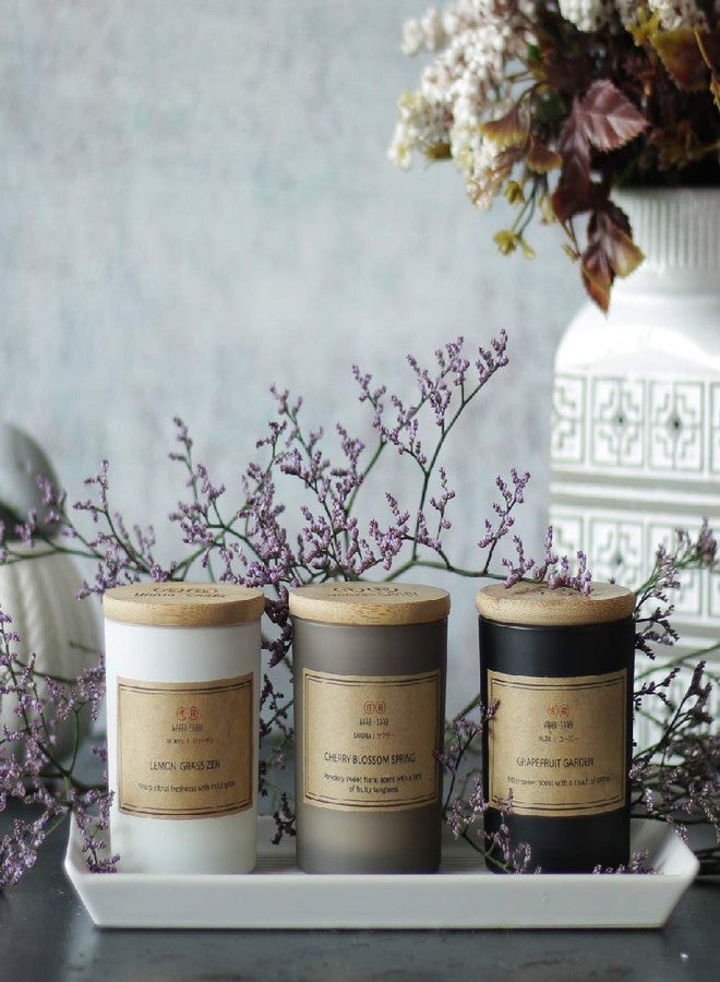 WAABI-SAABI مجموعة شموع معطرة قوية من وابي-سابي، 3 قطع | حديقة الجريب فروت | زهر الكرز | عشبة الليمون | WS-10061 عبوة من 3 قطع | مدة الاحتراق: 18 ساعة لكل شمعة | مناسبة للمنزل، المنتجعات الصحية، المكاتب، الحمامات | غطاء من الخيزران | هدية - Image 1