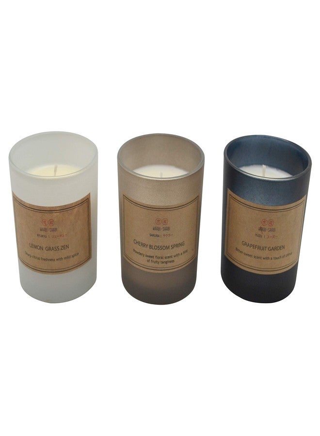 WAABI-SAABI مجموعة شموع معطرة قوية من وابي-سابي، 3 قطع | حديقة الجريب فروت | زهر الكرز | عشبة الليمون | WS-10061 عبوة من 3 قطع | مدة الاحتراق: 18 ساعة لكل شمعة | مناسبة للمنزل، المنتجعات الصحية، المكاتب، الحمامات | غطاء من الخيزران | هدية - Image 3