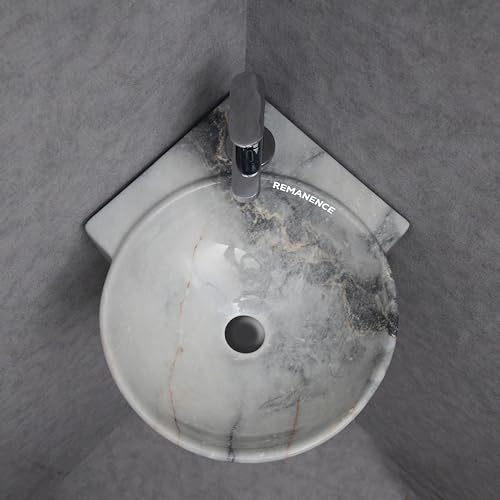 REMANENCE Wall Mounted Wash Basin for Bathroom | Ceramic Wash Basin Wall Hung Small Corner Wash Basin/Sink (16.3 x 13.8 x 4.3 Inch) (Designer Blue) - Image 2