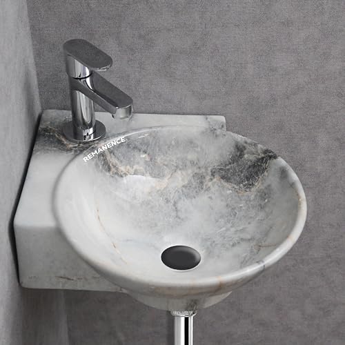 REMANENCE Wall Mounted Wash Basin for Bathroom | Ceramic Wash Basin Wall Hung Small Corner Wash Basin/Sink (16.3 x 13.8 x 4.3 Inch) (Designer Blue) - Image 1