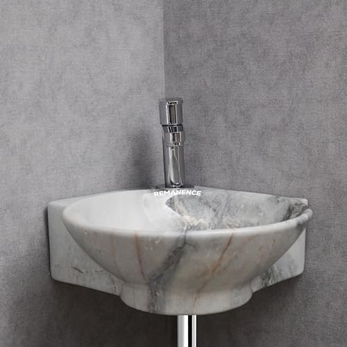 REMANENCE Wall Mounted Wash Basin for Bathroom | Ceramic Wash Basin Wall Hung Small Corner Wash Basin/Sink (16.3 x 13.8 x 4.3 Inch) (Designer Blue) - Image 4