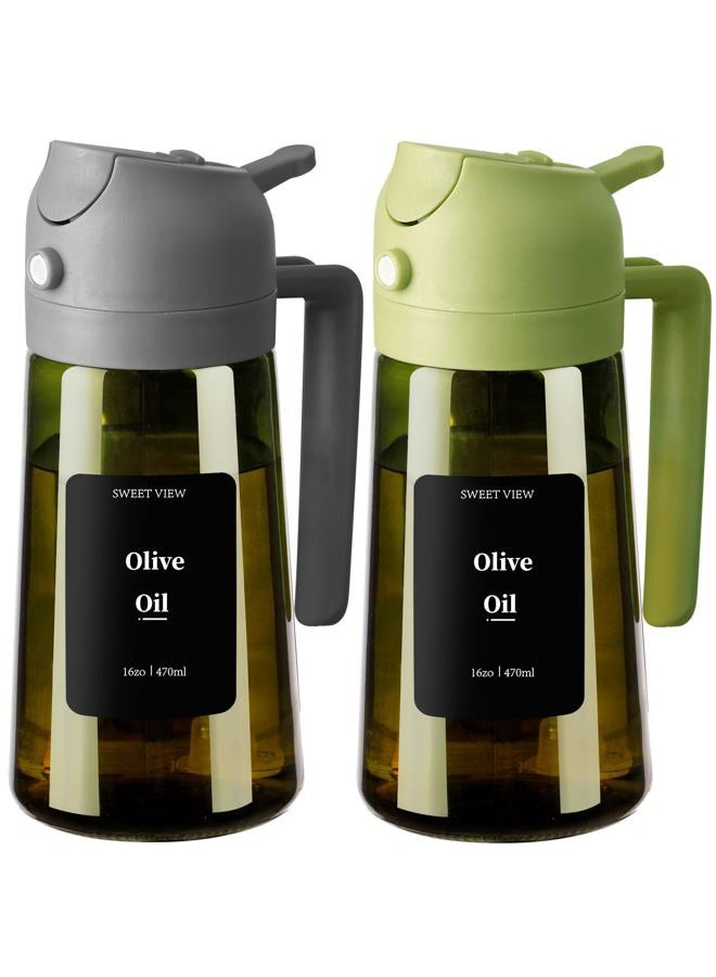 SWEET VIEW Olive Oil Dispenser and Oil Sprayer - 470ml Glass Lightproof Oil Pourer for Kitchen, Air Fryer, Cooking, Salad and BBQ - Image 1