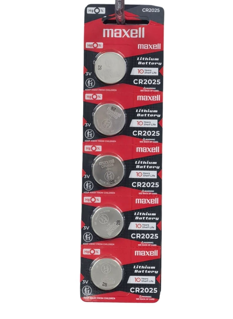 Maxell 5-Piece Lithium Battery CR2025 Multicolour 