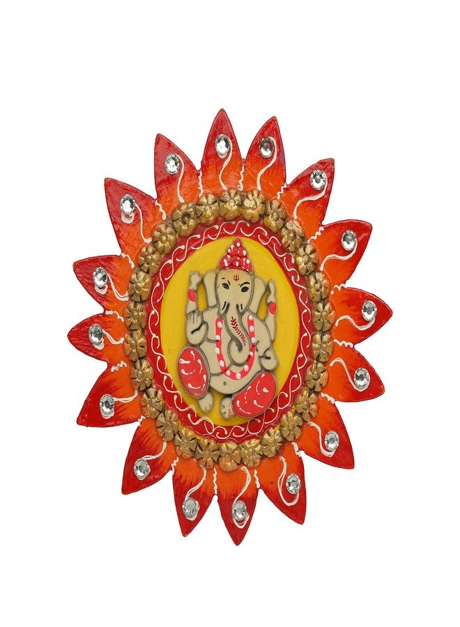 Aditri Creation Colorful Ganesha Wall Hanging Wooden Ganesh with Sun Statue Sculpture Idol wall Antique Ganpati Under for Home Entrance temple Puja Indian Traditional Festival New year Gifts Decorations(Size-5") - Image 1
