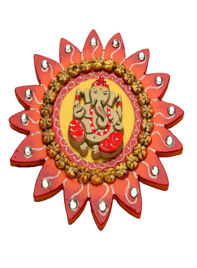 Aditri Creation Colorful Ganesha Wall Hanging Wooden Ganesh with Sun Statue Sculpture Idol wall Antique Ganpati Under for Home Entrance temple Puja Indian Traditional Festival New year Gifts Decorations(Size-5") - Image 2