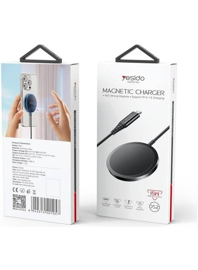 YESIDO DS21 15W Magnetic Fast Wireless Charger Mag safe for iPhone 12/15 Series - Image 2