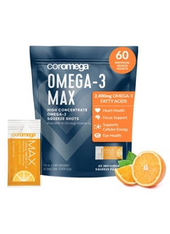 Coromega MAX 2400mg Omega-3 Fish Oil + Vitamin D Squeeze Packets, Wild-Caught, No Fishy Taste - 3X Better Absorption Than Softgels, Supports Brain & Heart Health (30 Servings, Citrus Burst)  - Image 1