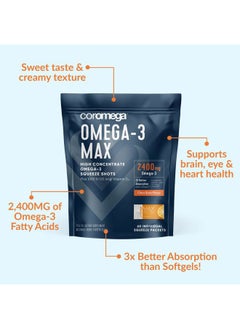 Coromega MAX 2400mg Omega-3 Fish Oil + Vitamin D Squeeze Packets, Wild-Caught, No Fishy Taste - 3X Better Absorption Than Softgels, Supports Brain & Heart Health (30 Servings, Citrus Burst)  - Image 3