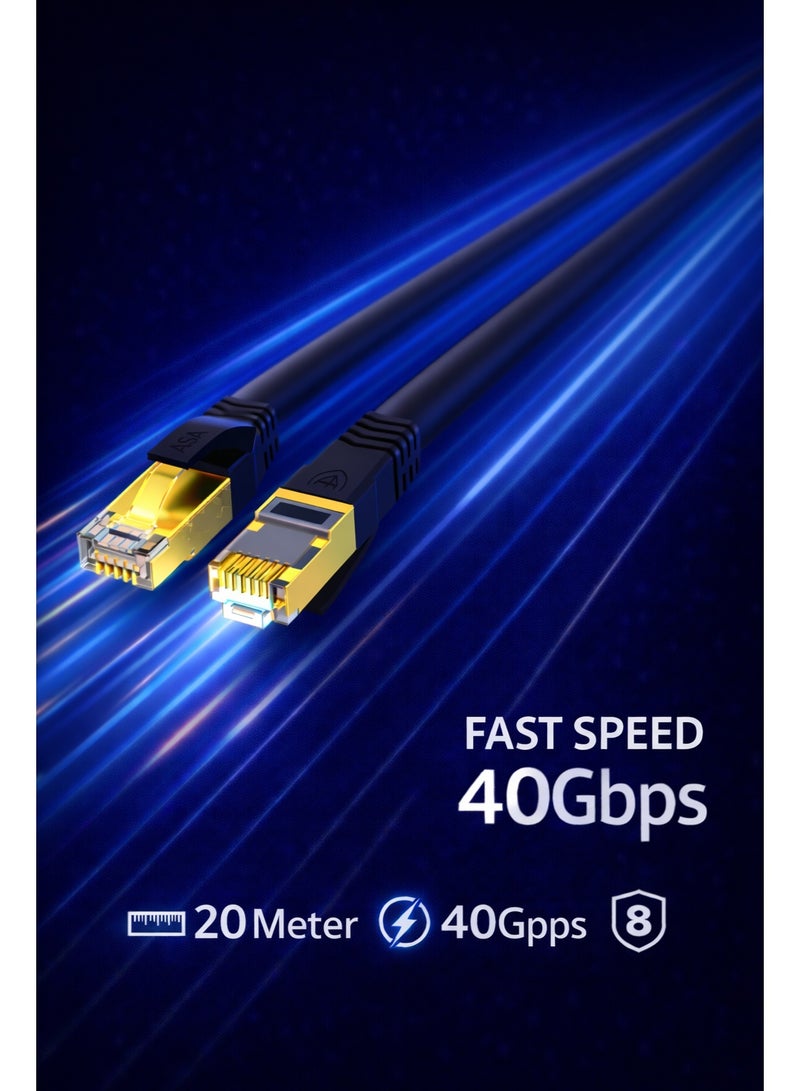 أيه أس أيه كابل إيثرنت Cat8 عالي السرعة 40 جيجابت/ثانية 2000 ميجاهرتز RJ45 مجدول ومحصن 20 متر - Image 1