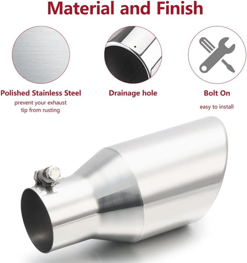 LCGP 2.5 Inch Inlet Polished Exhaust Tip for Truck - 2.5" x 4" x 9" - Image 3