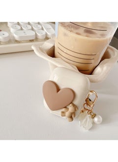 For AirPods 4 Headphone Set Cartoon Diy Doll Pendant Apple 1/2 Generation/pro2 Bluetooth Soft Case Bracelet-Color:Beige Soft Shell + Pendant-Brown Heart Bear-Model:AirPods Pro2 (protective Cover)
