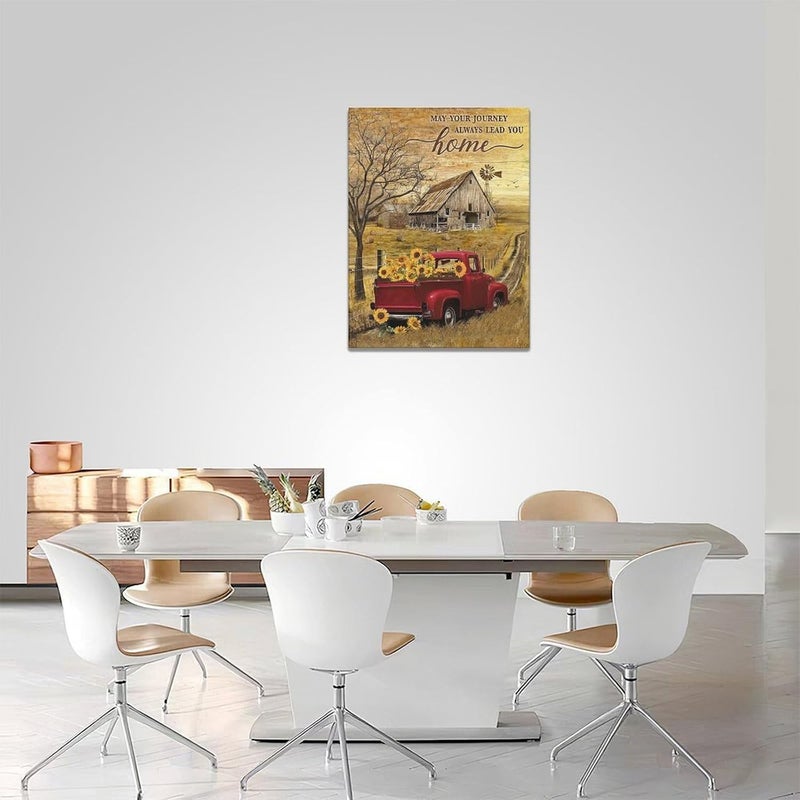 Fuzawet Farmhouse Red Truck Wall Art with Sunflowers - Image 4