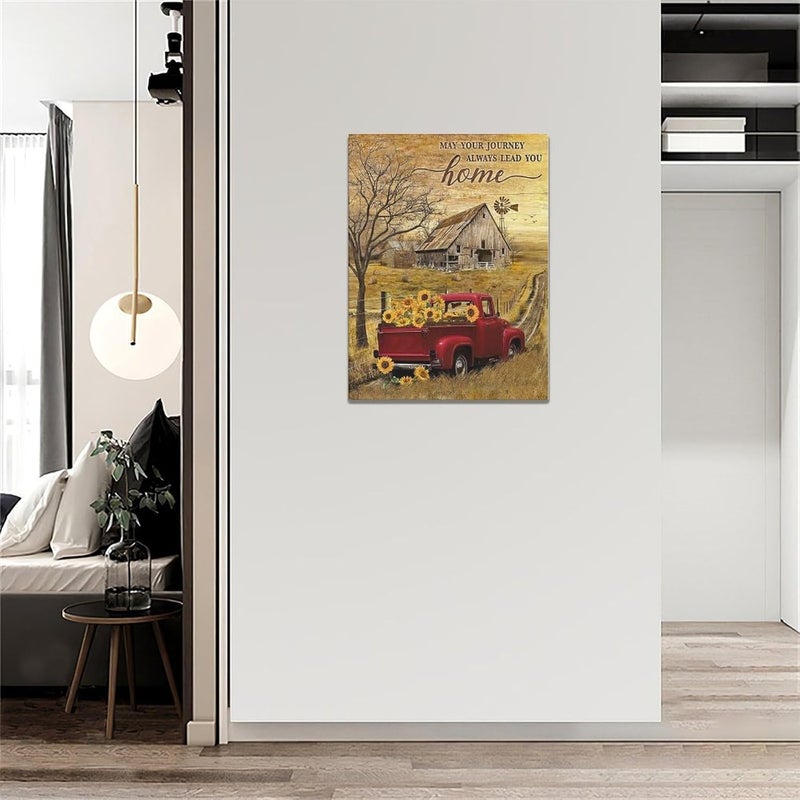 Fuzawet Farmhouse Red Truck Wall Art with Sunflowers - Image 3