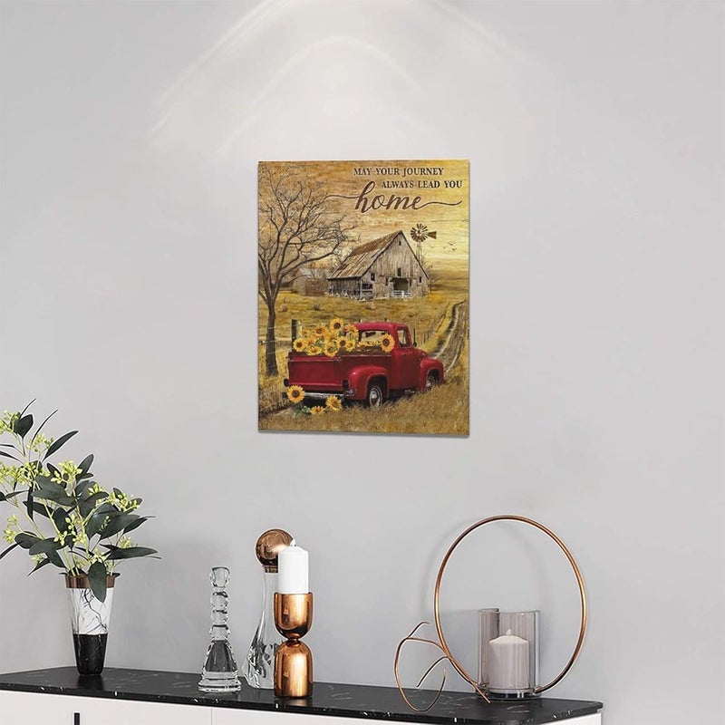 Fuzawet Farmhouse Red Truck Wall Art with Sunflowers - Image 2