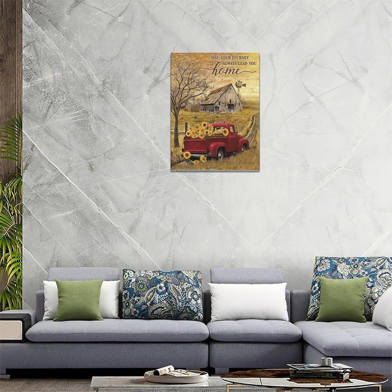 Fuzawet Farmhouse Red Truck Wall Art with Sunflowers - Image 5