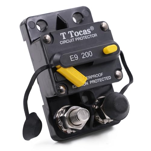 T Tocas E9 3/8" M10 Studs 200 Amp Car Circuit Breaker with Manual Reset Switch 12V-48V DC for ATV Vehicles Stereo Audio Electronic Battery System 200A Waterproof - Image 1