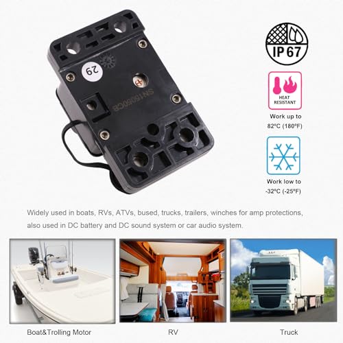 T Tocas E9 3/8" M10 Studs 200 Amp Car Circuit Breaker with Manual Reset Switch 12V-48V DC for ATV Vehicles Stereo Audio Electronic Battery System 200A Waterproof - Image 5