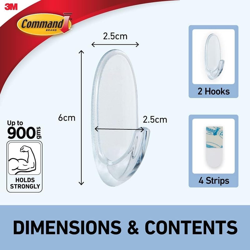 Command 3M Medium Clear Hooks, holds 900gms, Damage free, Holds Strongly, Reusable, Adhesive hooks for wall, Multi-surface, hooks for hanging (Transparent, 2 hooks, 4 strips), Plastic - Image 5