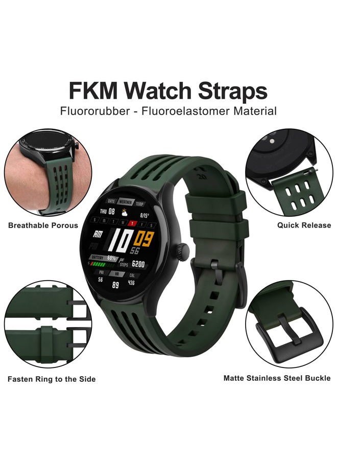WOCCI 22mm Rally Watch Band, FKM Rubber Strap, Quick Release, Black Matte Buckle (Green)  - Image 4