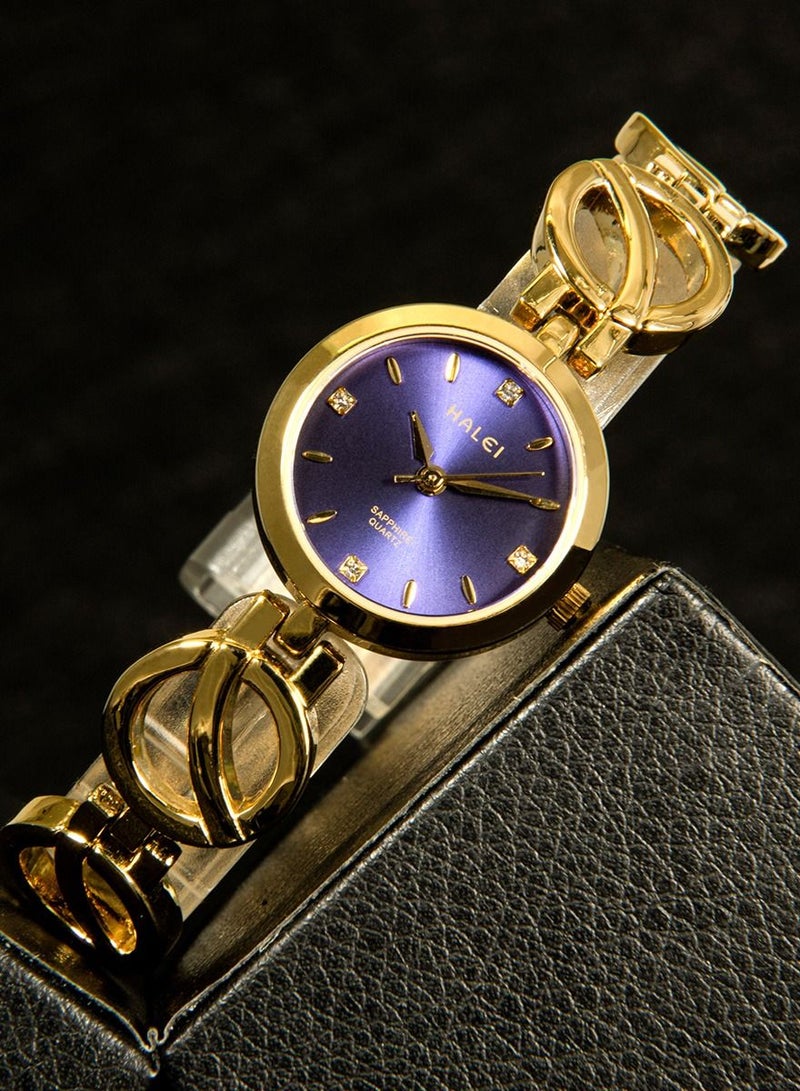 HALEI Harley Women's Light Luxury Bracelet Watch 5004 - 24mm - Gold/Blue - Image 1