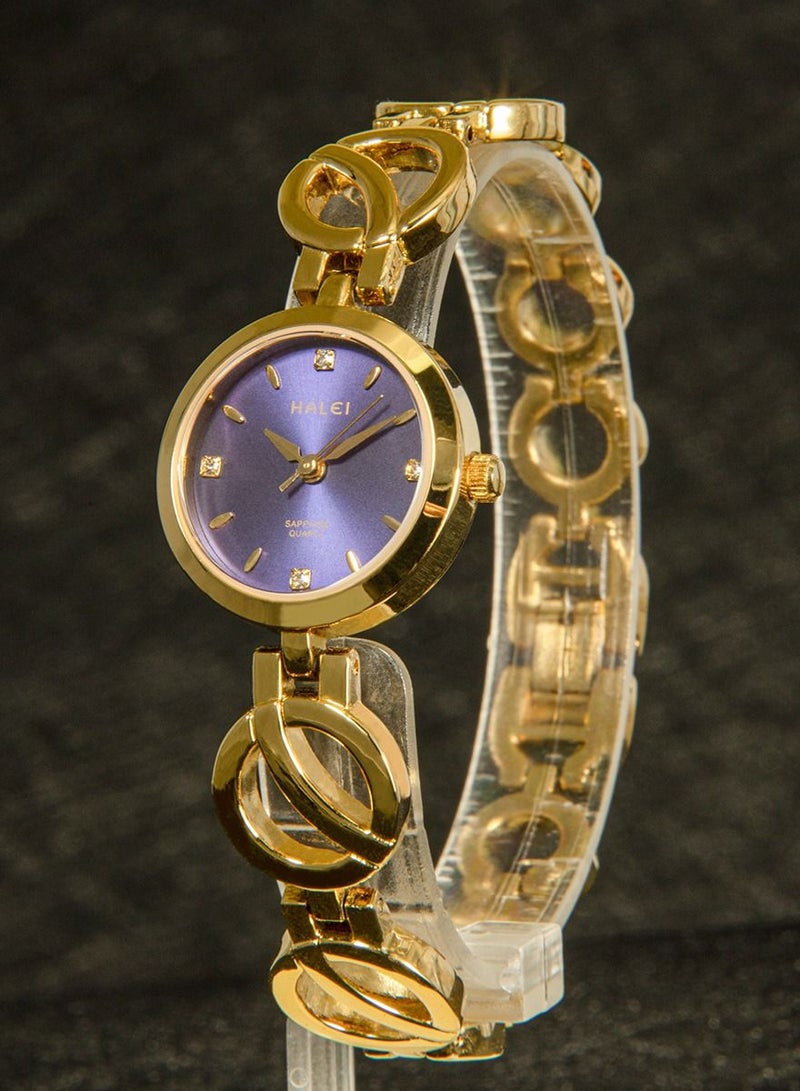 HALEI Harley Women's Light Luxury Bracelet Watch 5004 - 24mm - Gold/Blue - Image 3