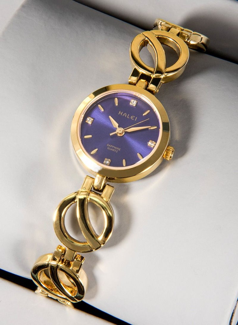 HALEI Harley Women's Light Luxury Bracelet Watch 5004 - 24mm - Gold/Blue - Image 5